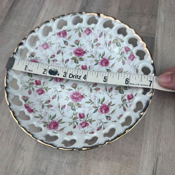 Vintage Lefton Plate Pink Roses Gold Edge NE650R Hand Painted - Picture 2 of 4